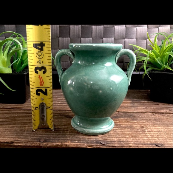 Rare Mid Century Vintage Japanese Art Pottery Double Handle Celadon Urn - Picture 2 of 9